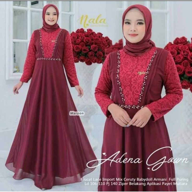 Adena gown // gamis ceruty babydol kombinasi burkat