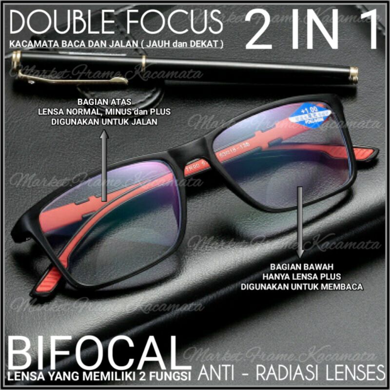 Kacamata Plus 2 In 1 Jauh Dan Dekat Pria/Wanita | Kacamata Lensa Kriptok Antiradiasi | Frame Kacamat