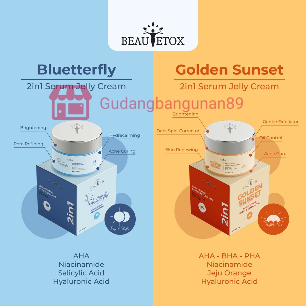 BEAUTETOX Serum Jelly Cream Muka 2in1 Bluetterfly Moist Golden Sunset 30 G - Brightening Whitening G