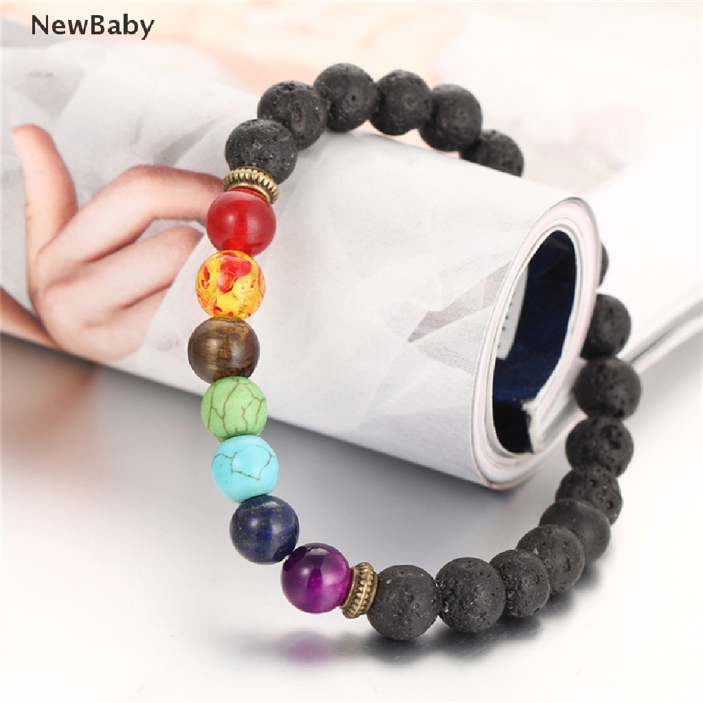 Newbaby Gelang Manik Batu Lava 7 Chakra Healing Balance Untuk Unisex