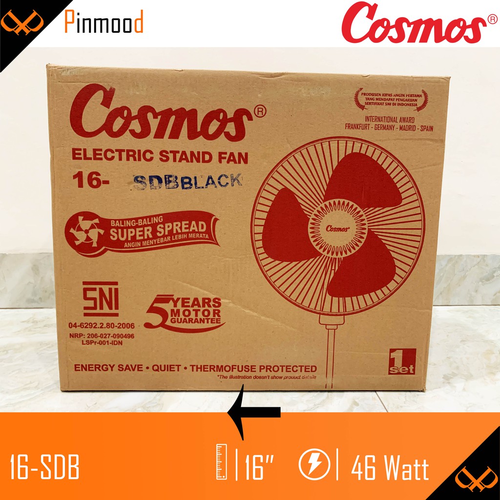 COSMOS 16-SDB  STAND FAN / KIPAS ANGIN BERDIRI 16 INCH FLOOR LANTAI ANGIN KENCANG TURBO LOW WATT