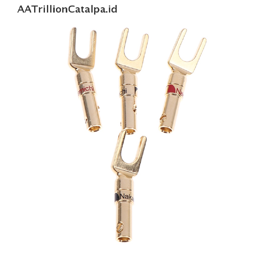 4 Pcs Adaptor Konektor Kabel Speaker Audio U / Y Spade Lapis Emas