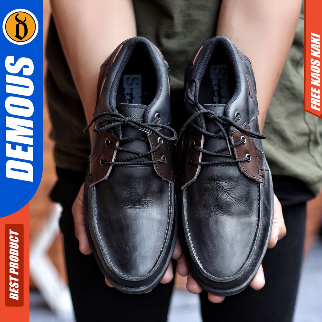 Sepatu Formal Pria Sepatu Casual Pria Kulit Asli Tali Sepatu Pantofel Kerja Kantor Kuliah Kondangan Sepatu Hitam Pria DEMOUS KRILIN