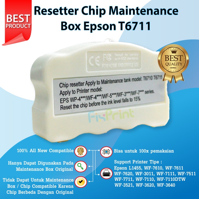 Resetter Chip Maintenance Box Epson T6710 T6711 Printer L1455 WF-7711 WF-7611 WF-7610 WF7611 WF7711