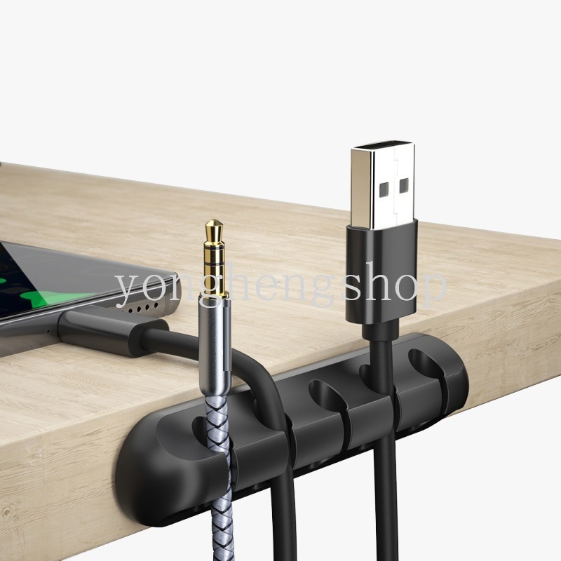 Klip Holder Pelindung Kabel USB Headphone Mouse Bahan Silikon Untuk Meja