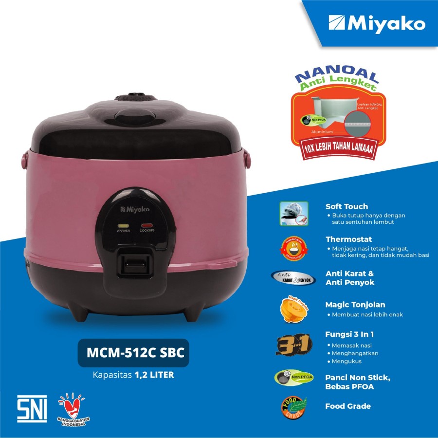 MIYAKO Magic Com / Rice Cooker MCM 512 C SBC - 1.2 Liter - Garansi 1 Tahun