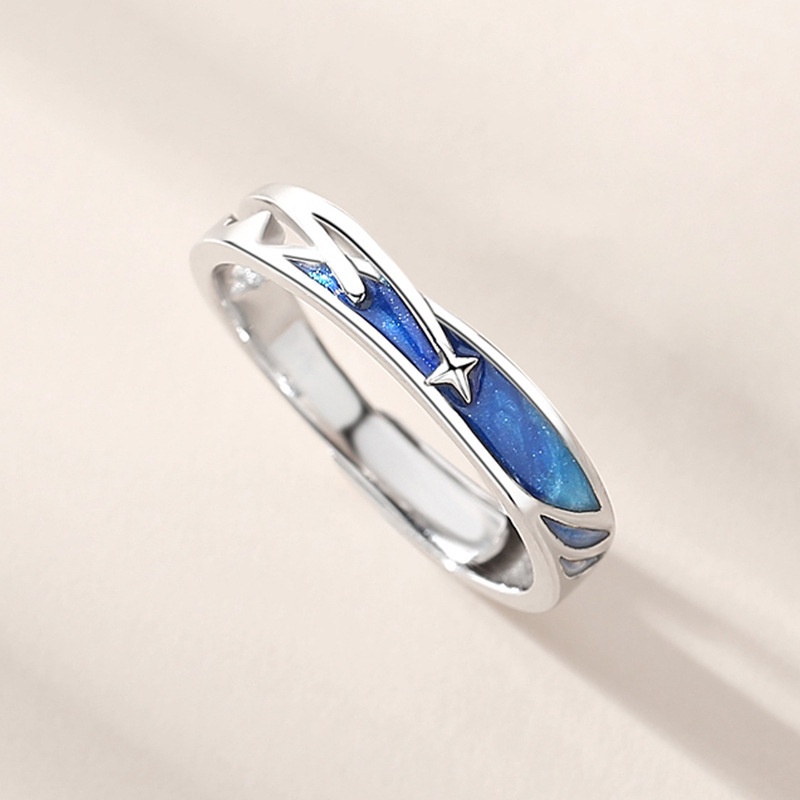 Cincin Desain Meteor Bintang Biru Bahan Zirkon Untuk Hadiah Valentine