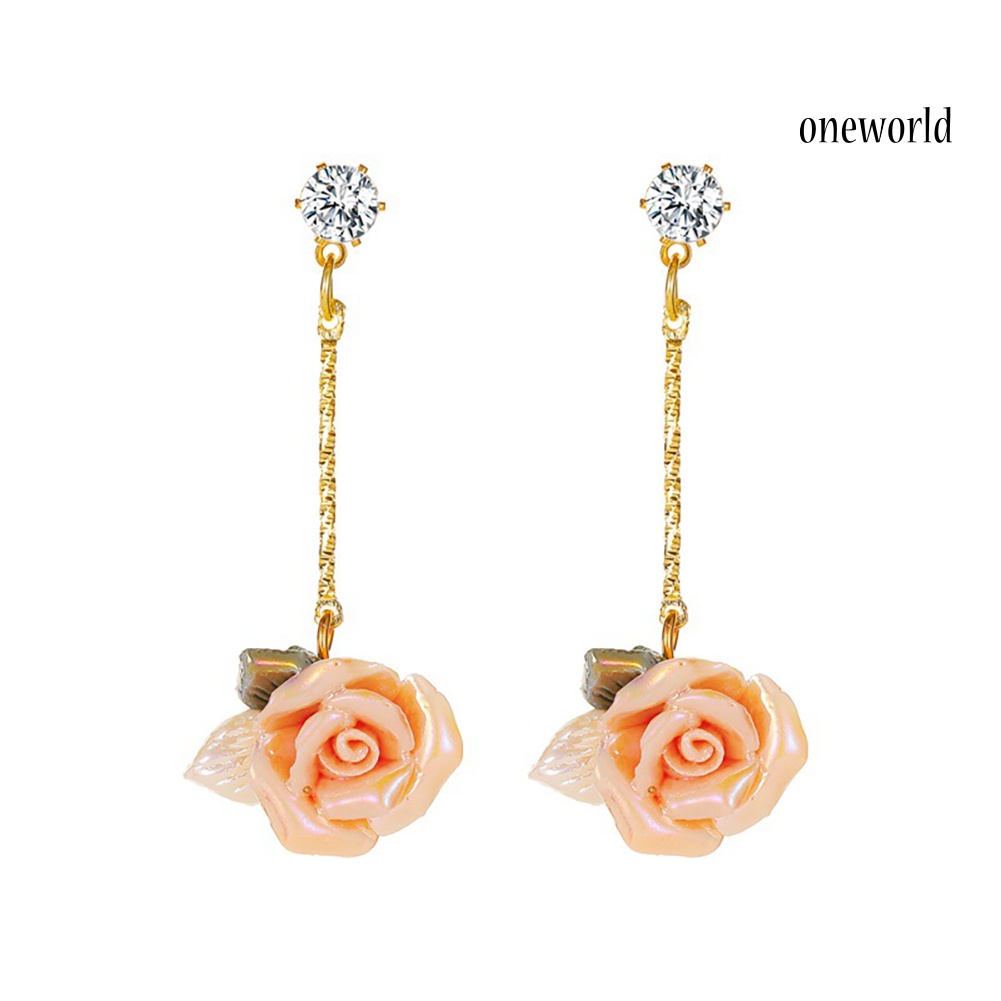 OW# Women Vintage Style Three-Dimensional Rose Eardrop Dangle Ear Stud Earrings