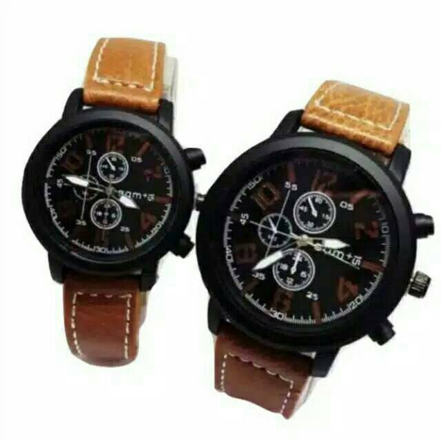 Jam Tangan Impor Couple AAM Kulit / Harga Pasangan