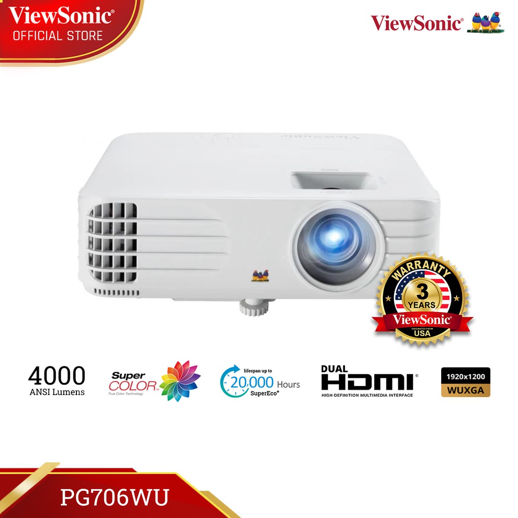 Jual ViewSonic PG706WU WUXGA projector 1920 x 1200 Res 4,000 ANSI