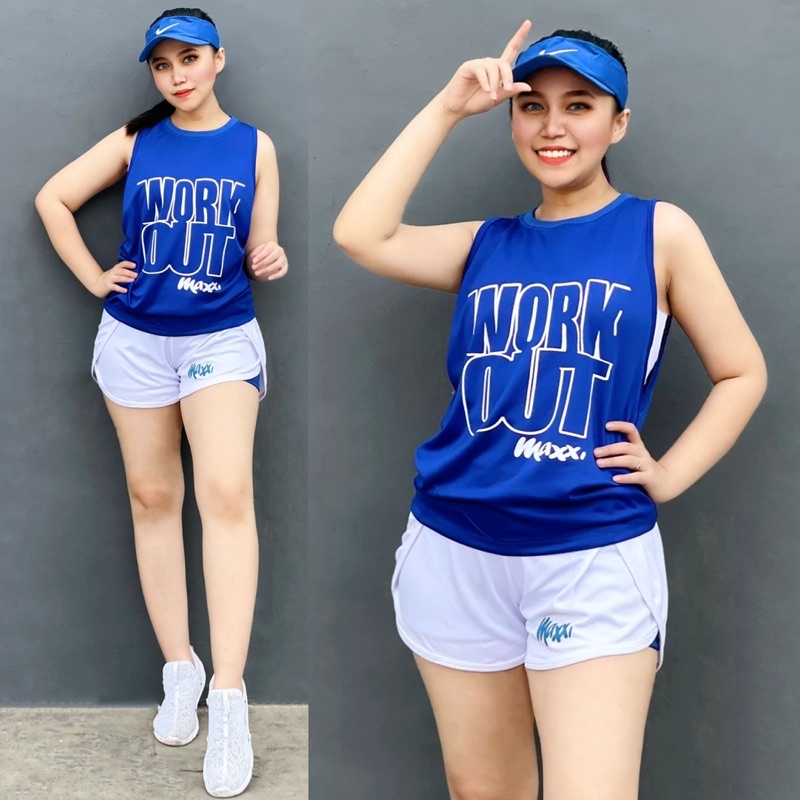 Hotpants & Tanktop Workout Series set 2 in 1 Biru Putih