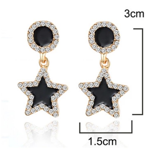 Anting Tusuk Korea Bintang Berlian Warna Hitam Wanita Anting Fashion Korea Dalika