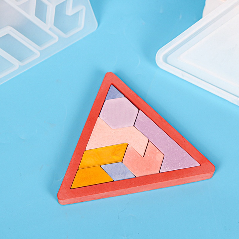 Siy 2pcs Cetakan Puzzle Tangram Epoxy Resin Bahan Silikon Untuk Edukasi Anak