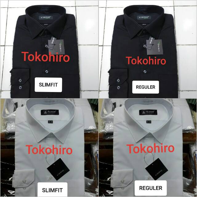 ALISAN - Kemeja Alisan Putih Hitam Polos Slimfit Reguler - Kemeja Alisan Lengan Panjang Original
