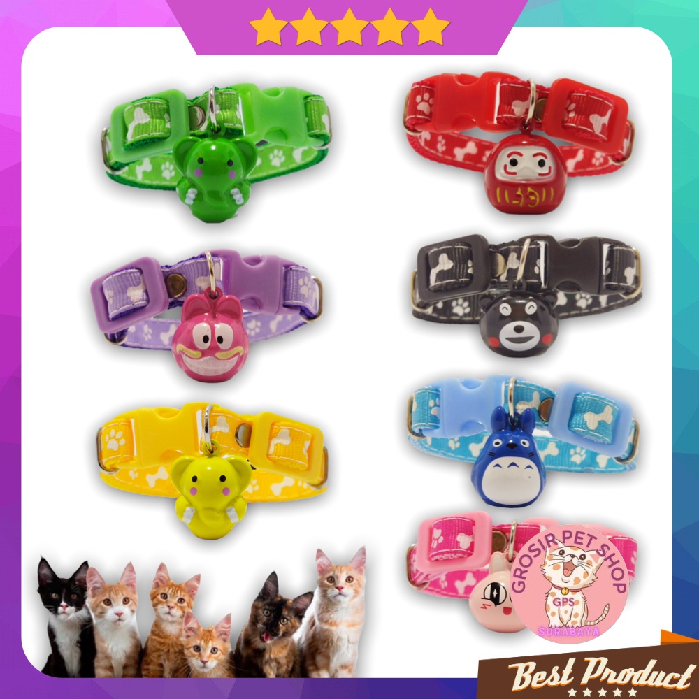 Cat collar kalung kucing anjing lonceng karakter motif tulang premium aksesoris hewan peliharaan