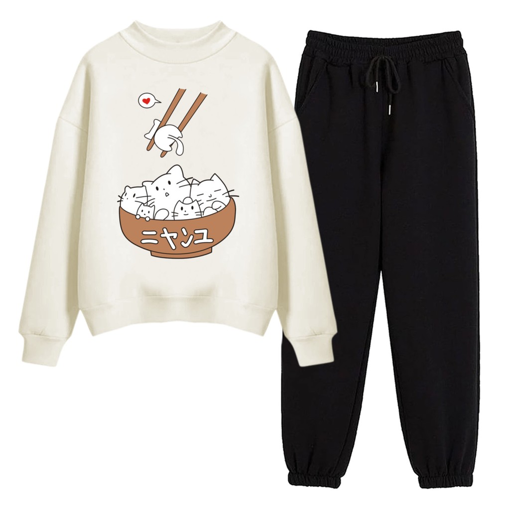 BESS - Baju Setelan Wanita Murah / Setelan Sweater + Celana - CAT BOWL