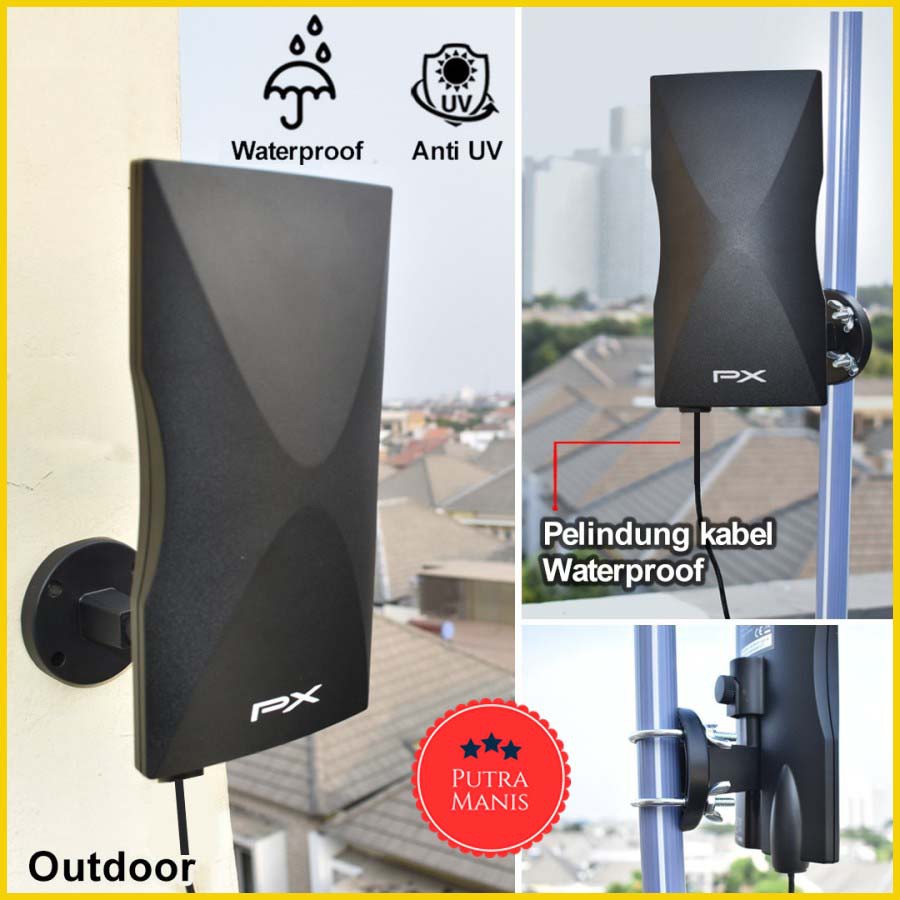 Antena TV tELEVISI Atena Digital Analog PX  Kabel 12M Booster Indoor Outdoor jernih bening modern