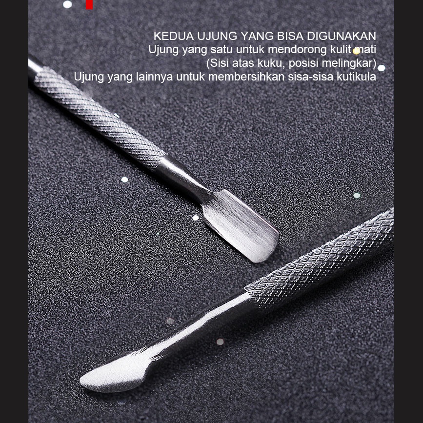 Besi Pendorong Kutikula Kuku Cuticle Pusher Nail Pusher Manicure Pedicure 2 sisi bahan Stainless Steel