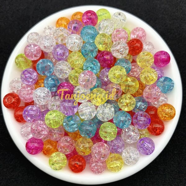 [ 50 Pcs ] Mote Es Retak Manik Manik Ice Bola Kaca Retak Acrylic Bead Crackle Bahan Craft