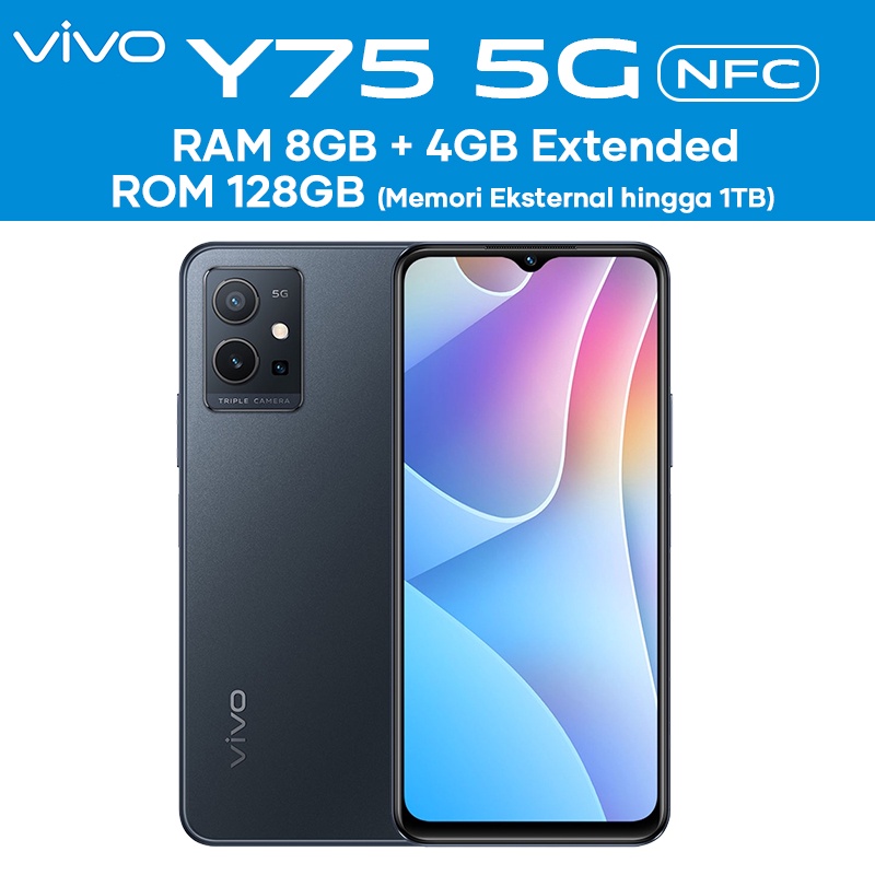Vivo y75 5G 8GB+4GB Extended RAM 128GB ROM Garansi Resmi Original  50MP Night Camera, NFC Multifunctions hp vivo 5g baru 2022 produk bisa COD 100% gratis ongkir bisa cicilan-Y75 Starlight Black