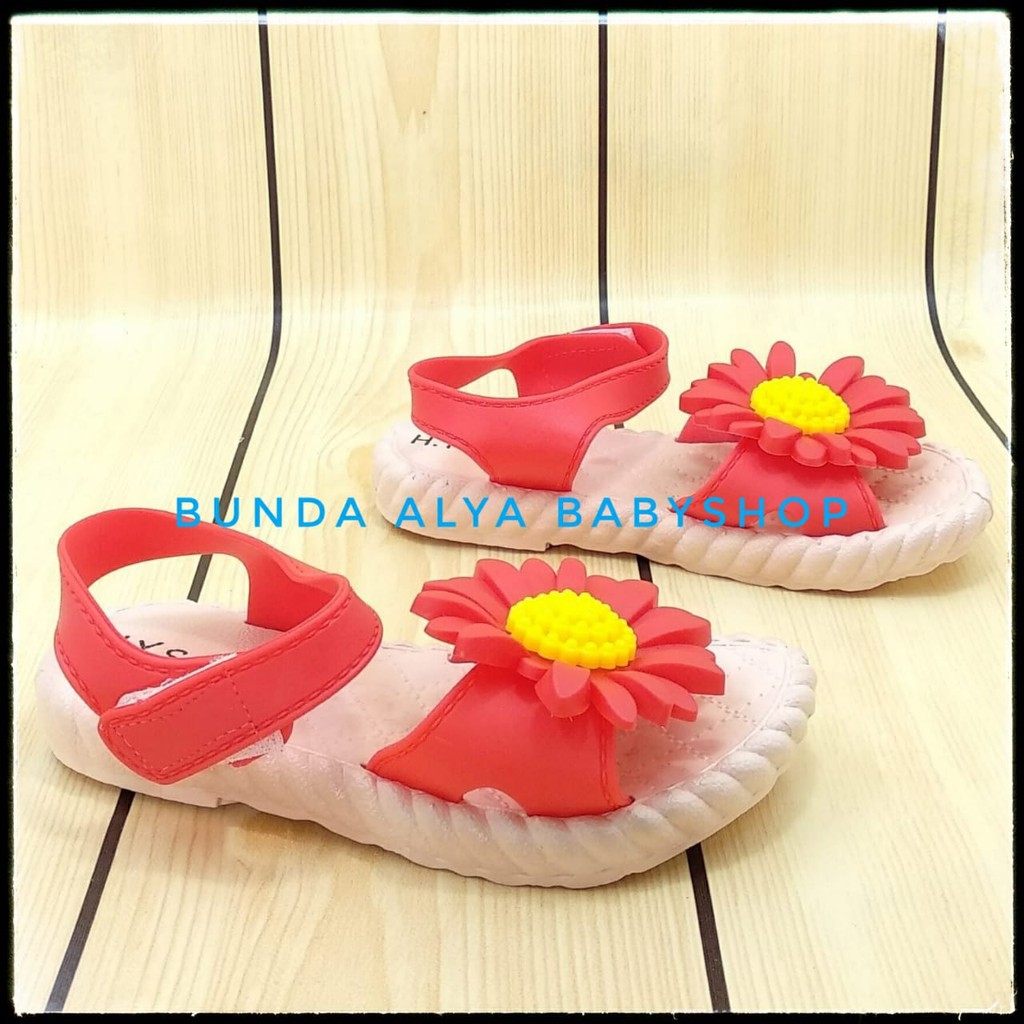 Sendal Anak Perempuan IMPORT Usia 2 3 4 Tahun Bunga MERAH Elastis - Sepatu Sandal Anak Cewek Lentur Bunga Kuning Anti Licin Alas Karet