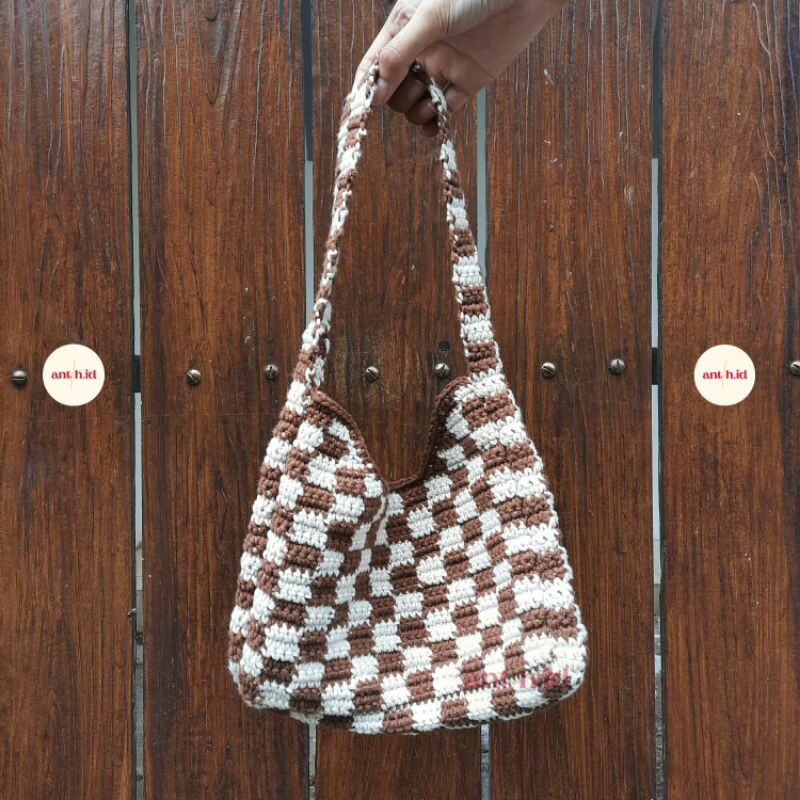 Checkered Crochet Bag / Aesthethic Shoulder Bag / Pinterest Bag | Antih