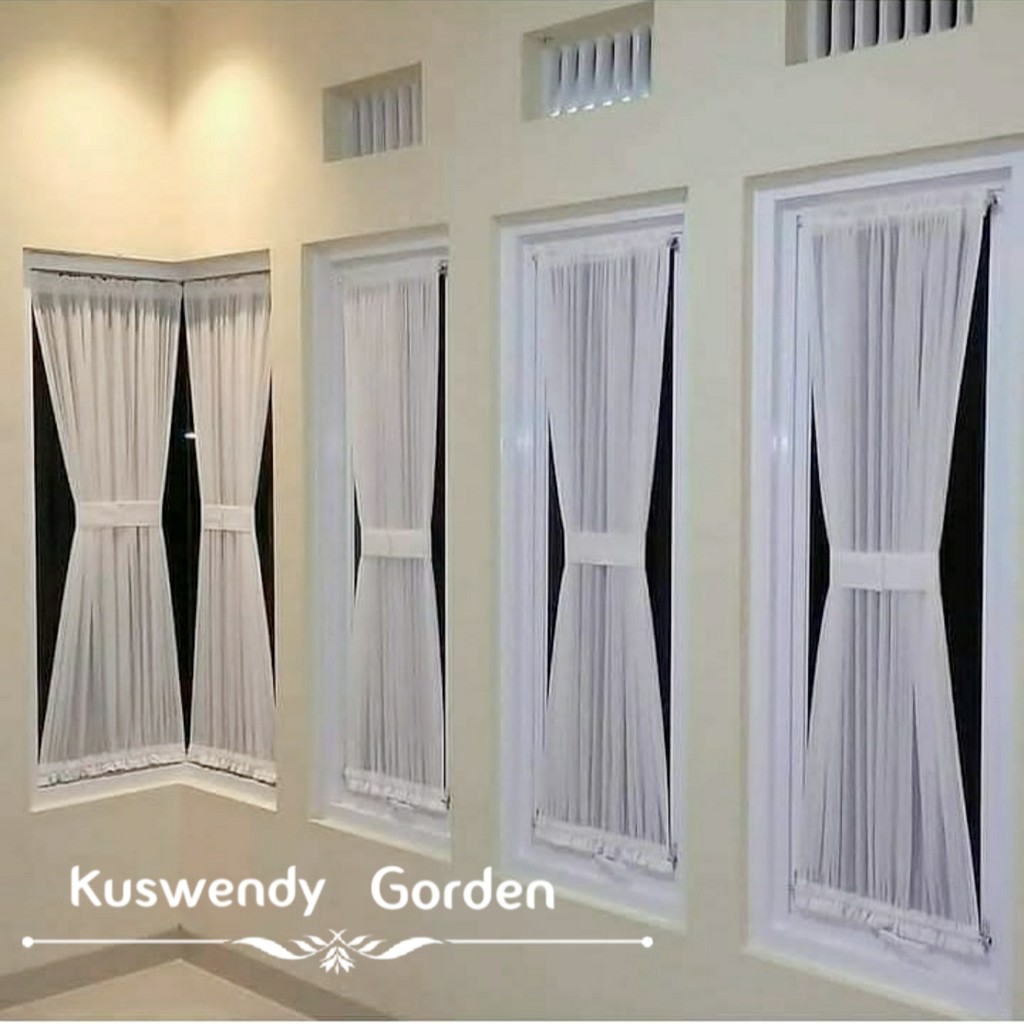 Gorden Vitrase Kupu Kupu Pita Spiral Tinggi 100 - 250 cm Hordeng Putih Polos Jendela Pintu Tirai Minimalis