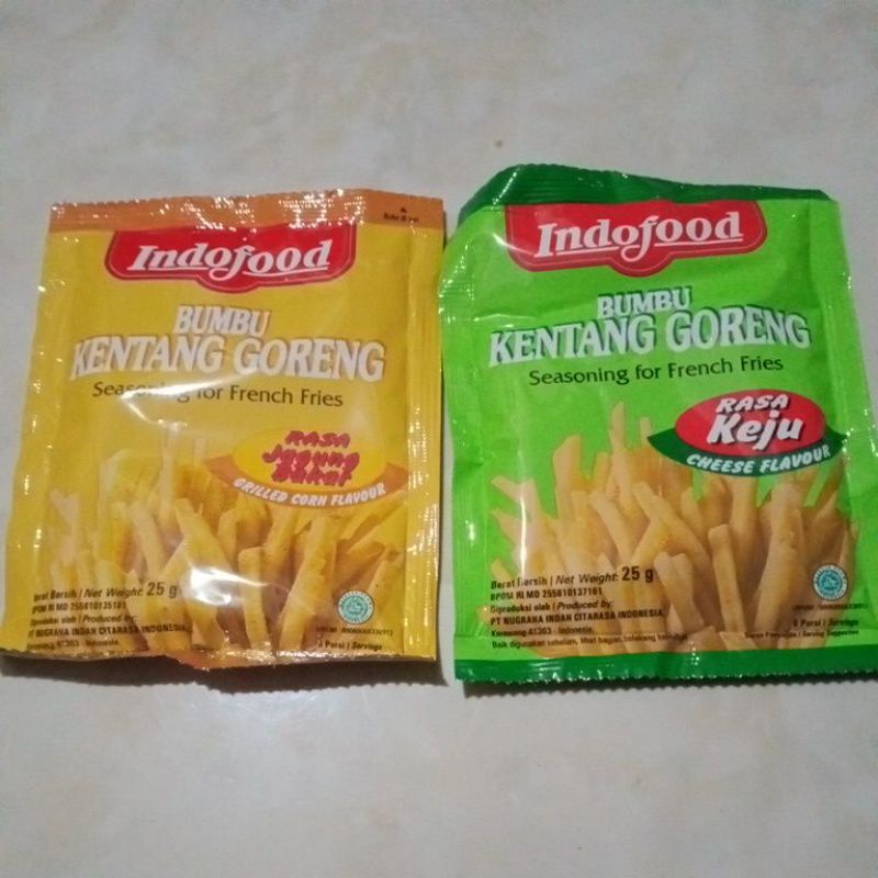 

Bumbu kentang goreng indofood rasa jagung bakar dan keju 25g