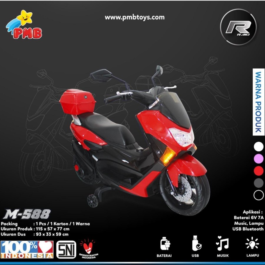 Mainan Motor Aki Anak Remote Control  PMB TOYS M588 RAID NMAX 6 Termurah Garansi SNI-5