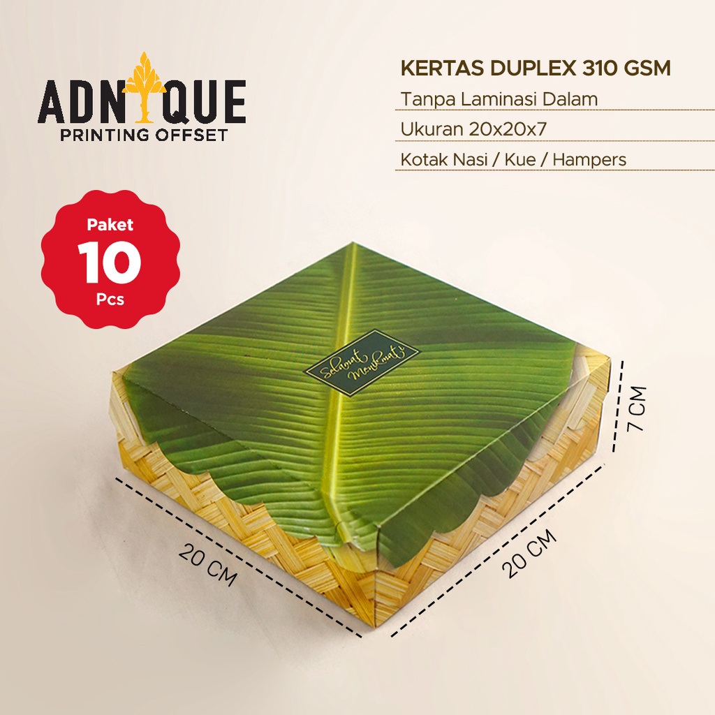 Dus Kotak Nasi Motif Daun Ukuran jadi P20 L20 T7 cm