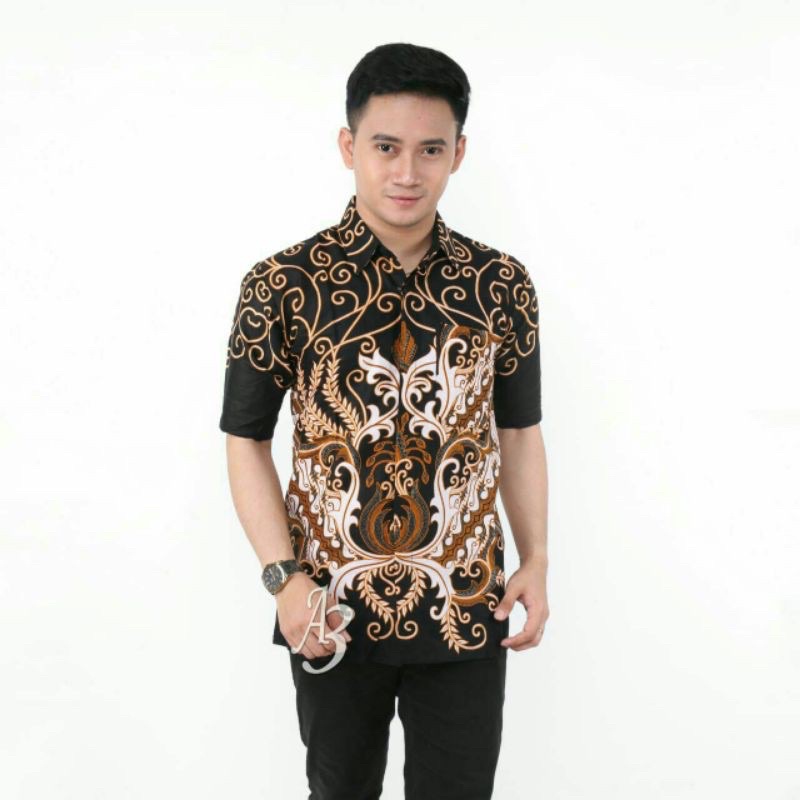 BATIK KEMEJA MOTIF MAHKOTA BERKUALITAS PREMIUM M L XL XXL