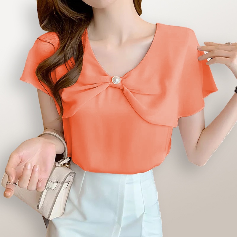 Blus sifon tanpa lengan gaya Korea Variasi double layer - XSHOP Desire