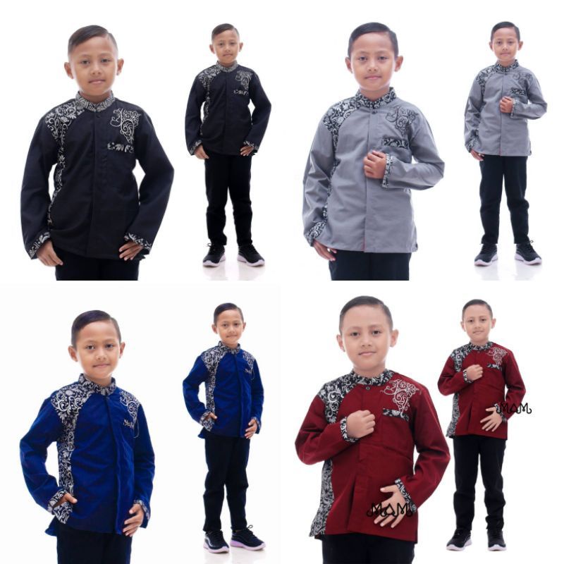 Baju Koko Anak Kombinasi Batik Lengan Panjang / Koko Anak Lengan Panjang / Koko Clurit Anak Lengan P