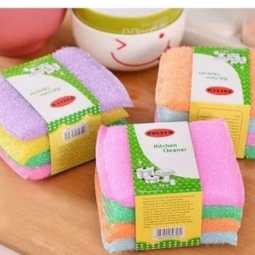 Spons Cuci Piring isi 4  Warna Warni/ Sponge Sabut Jaring/Spons Cuci Piring Busa Jaring Isi 4 pcs/ Spons Busa Serbaguna Alat Dishwashing Dapur Masak Busa Serbaguna isi 4/Sponge Spon Busa Cuci Piring Bantal 1 Ikat isi 4 Pcs