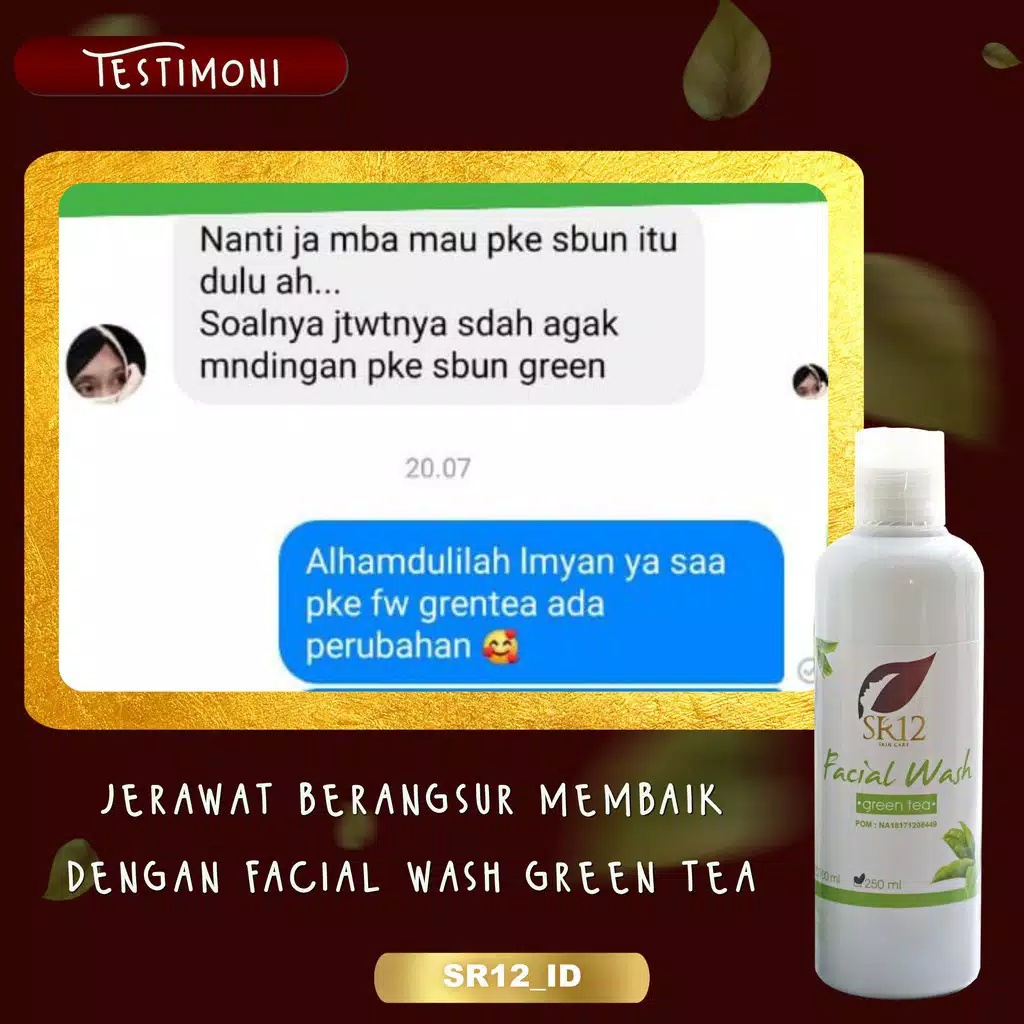 SABUN WAJAH GREEN TEA SR12 BPOM / MENGENCANGKAN WAJAH / FACIAL WASH GREENTEA / JERAWAT &amp; BERMINYAK