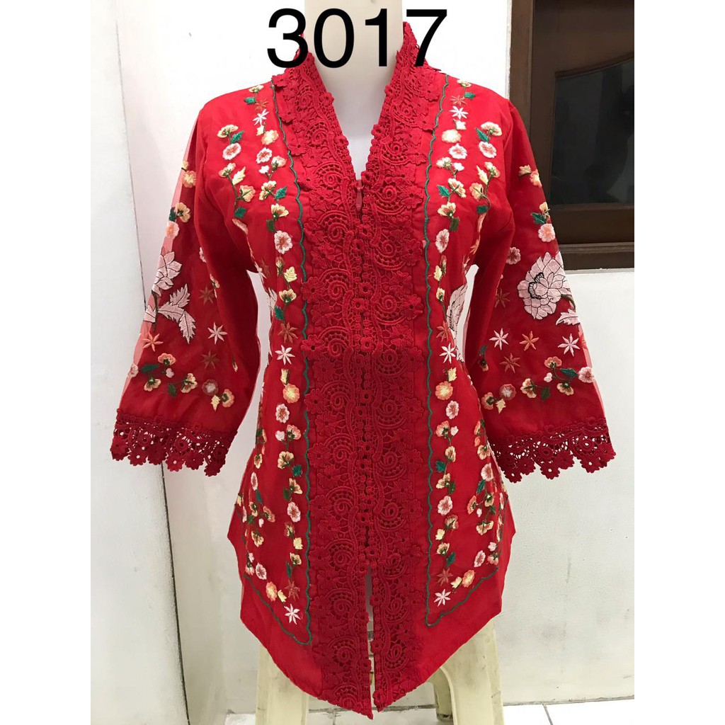 3017 Kebaya alexuez bordir timbul organdi merah kebaya premium