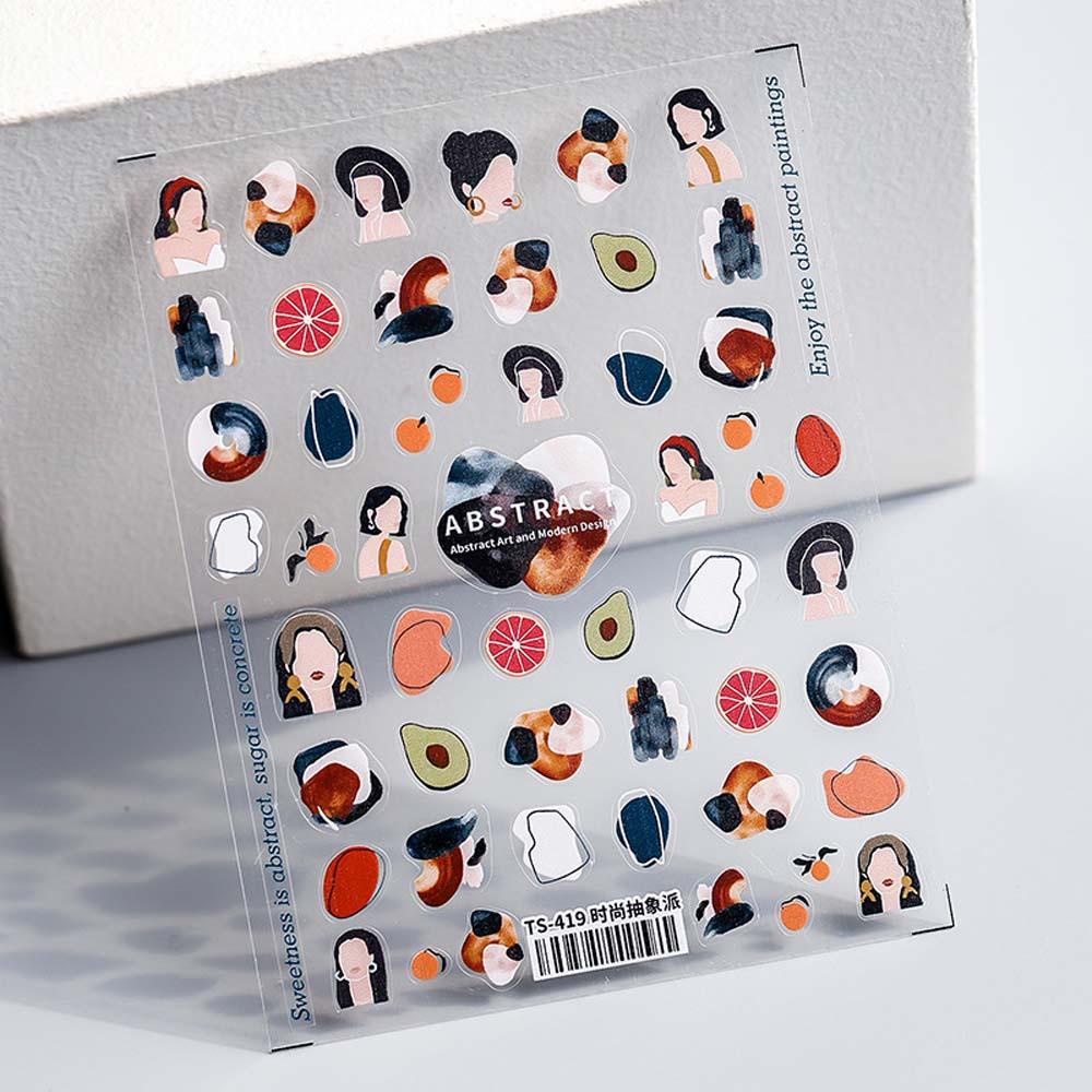 AUGUSTINA Agustin 3D Nail Art Stiker Kualitas Tinggi Nail Slide Decals Abstrak Gadis Terukir Stiker Kuku