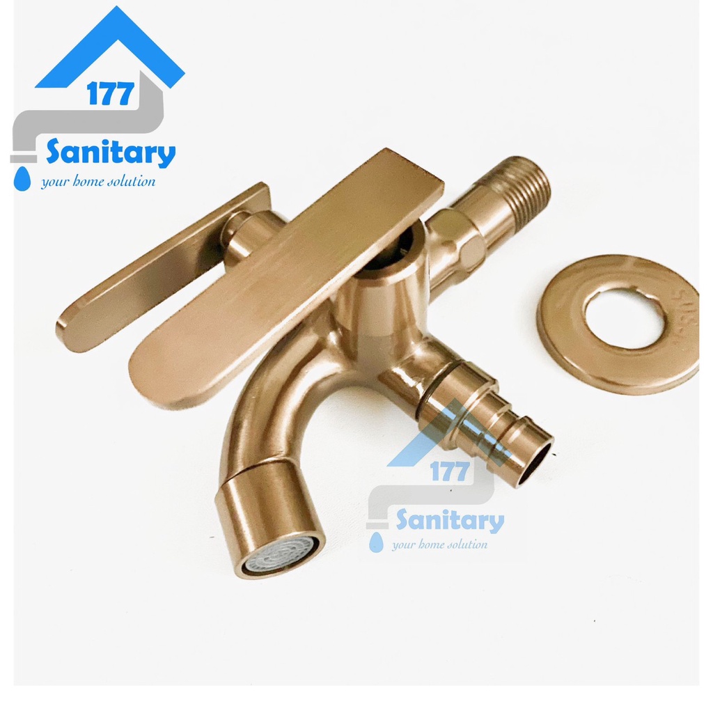 Kran cabang stainless 304 antique brass 06B-keran air cabang gold brown stenlis sus304 minimalis unik brown double two faucet