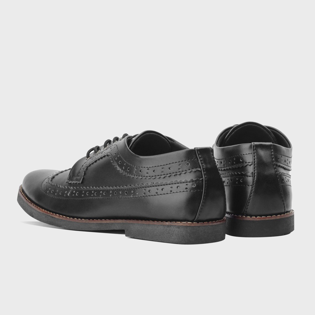 LONGWING BLACK ORIGINAL x GIANT FLAMES Sepatu Formal Hitam Tali Pria Pantofel Kerja Kantor Dinas Resmi Guru PNS Kantoran Pesta Undangan Kondangan Nikah Wisuda Kuliah Brogue Wingtip Oxford Semi Kulit Premium Footwear Big Size Jumbo Ukuran Besar 44 45 Keren