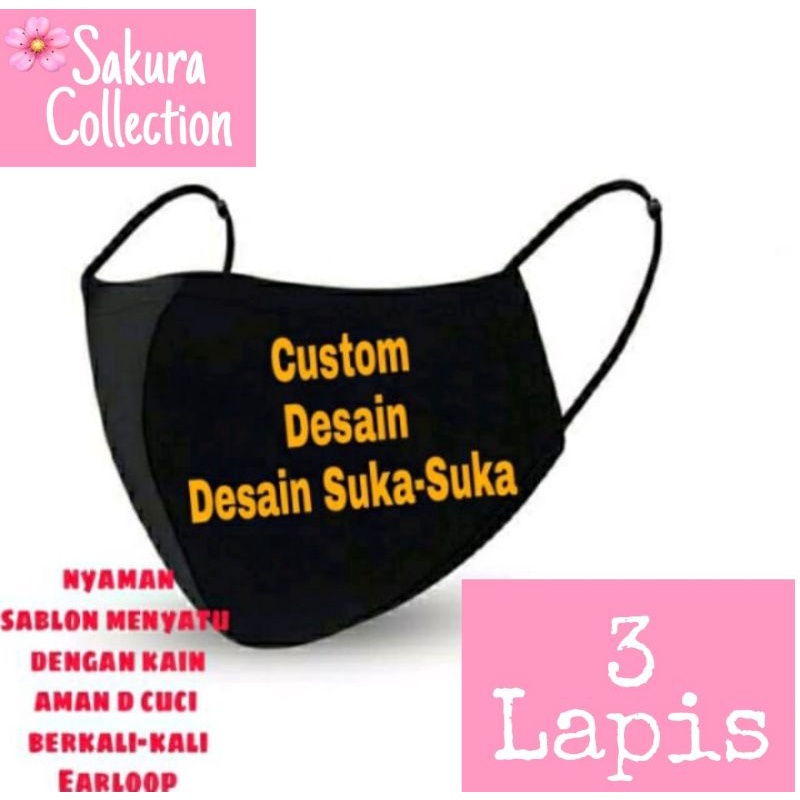 Masker CUSTOM DESIGN SESUKAMU /black 3ply Earloop headloop/pria wanita dewasa/masker hitam kain 3 lapis / scuba anak dewasa