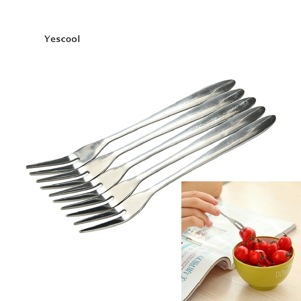 Yescool 5Pcs Garpu Buah Dua Gigi Bahan Stainless Steel Untuk Perlengkapan Dapur