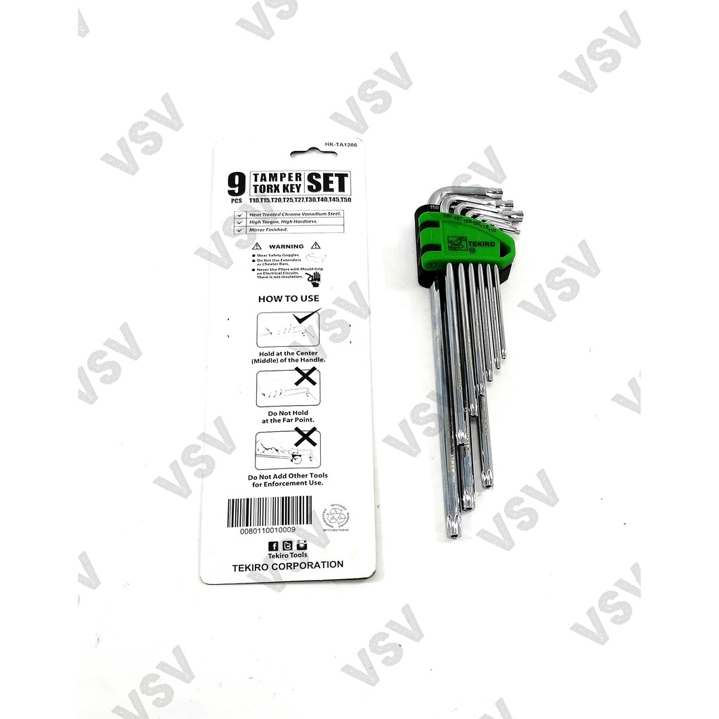 TEKIRO kunci L bintang set LUBANG 9pc / tamper Torx key set 9pc