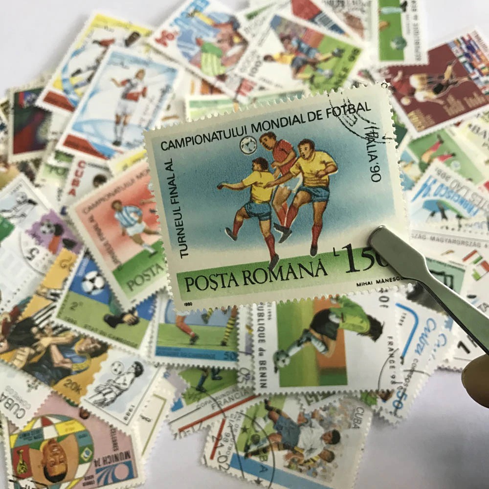 

IMPORT 250 PCS/Lot No Repeat Football Postage Stamps With Postmark, World Cup football stamp, for