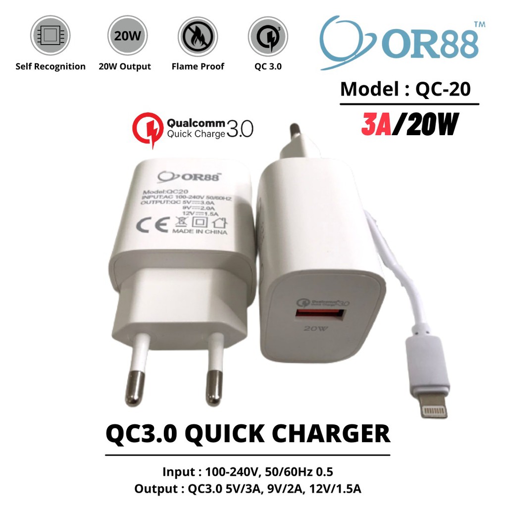 CHARGER CASAN BATOK FAST CHARGING OR88 ORIGINAL TYPE MICRO USB OR-QC3.0