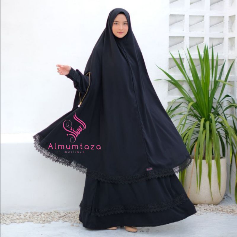 ( khimar + gamis + cadar) madina set woolpeach luxury - Almumtaza Muslimah