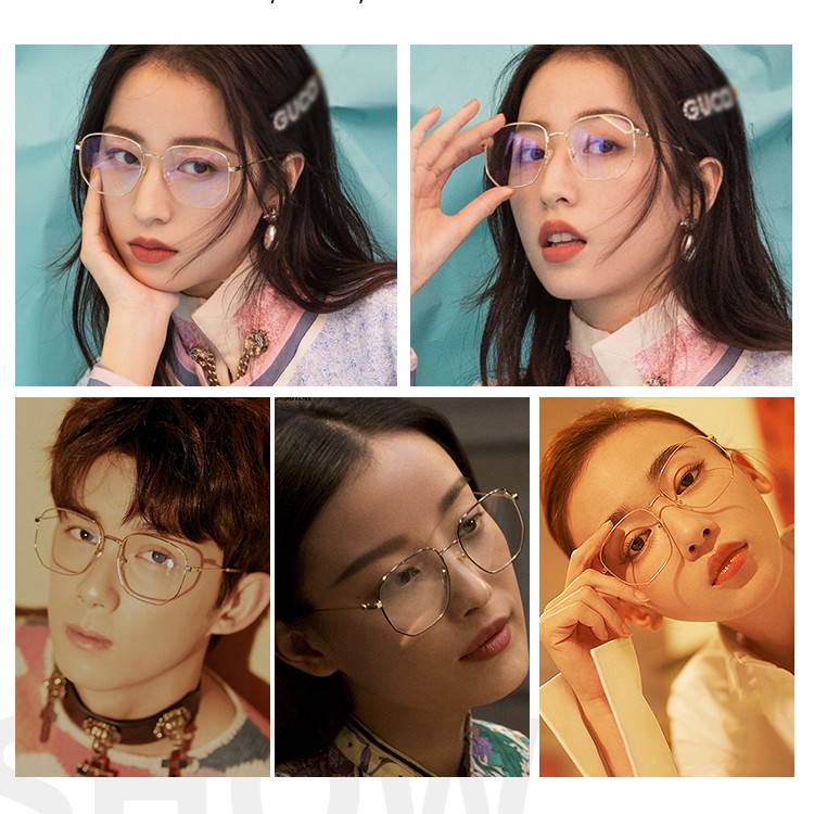 Kacamata Retro cermin datar poligonal perempuan bingkai logam anti-biru logam Korea pria/wanita