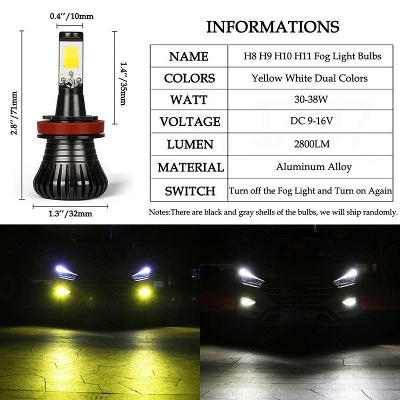 H8 H11 H16 2pcs LED Fog Light Bulbs COB Lamps tow color Strobe Fog Lamp