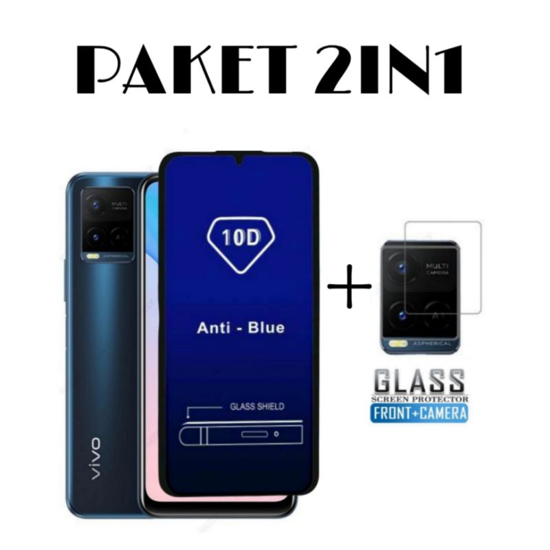 PROMO 2IN1 Tempered Glass Blue VIVO Y21s Y21 Y33s Y21T Tg Anti Radiasi Full Layar High Quality Bonus lens Camera