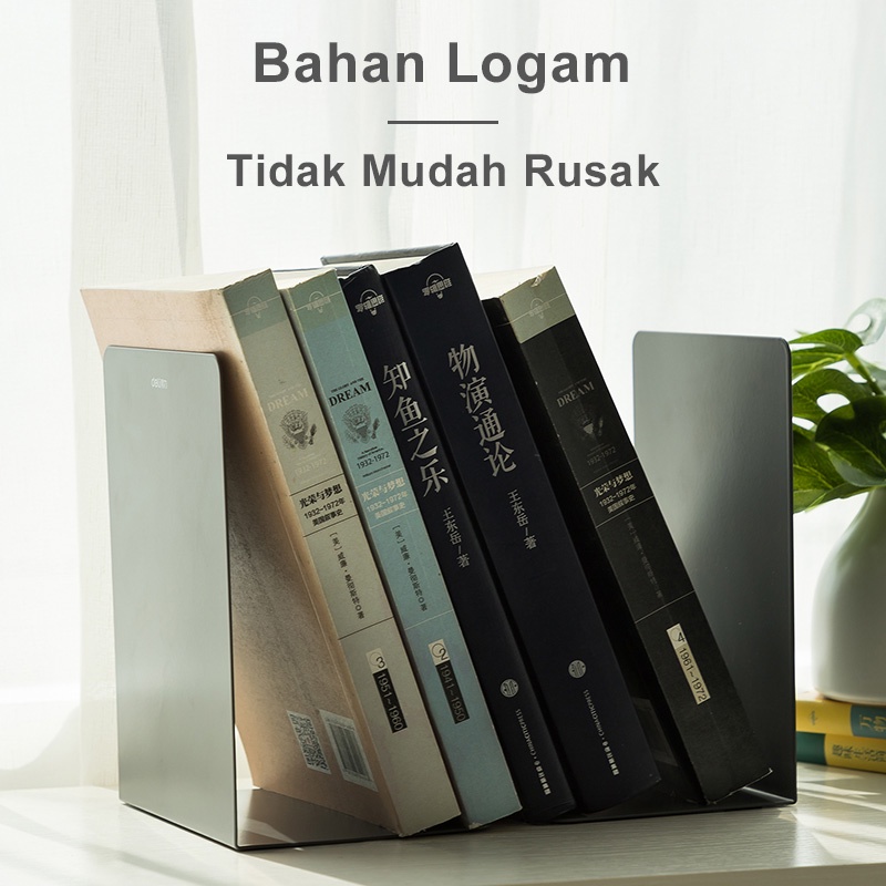 Deli Penyangga Buku Book Stand Pembatas Buku Besi Penahan Buku 2pcs/Pack Krem Kelabu Organisator Book End