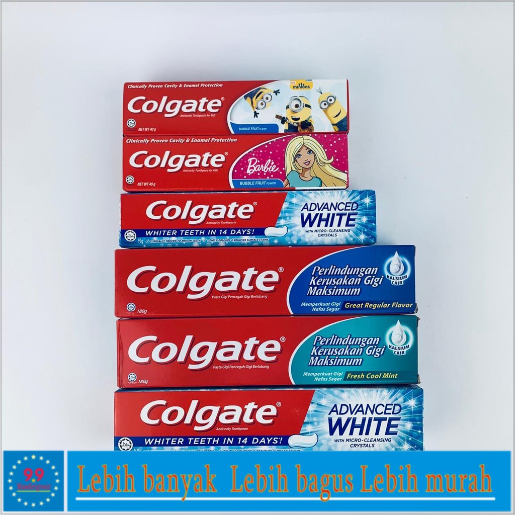 Pasta Gigi Colgate * Advance white * Fresh Cool Mint * Great Regular Flavor * Bubble Fruit Flavor